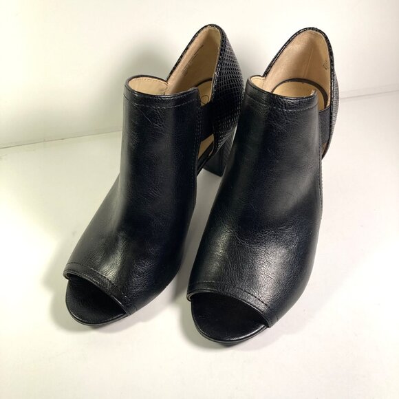 Life Stride Soft System Calma Black w/ Reptile Print Heel, Peep Toe Booties - Picture 5 of 7